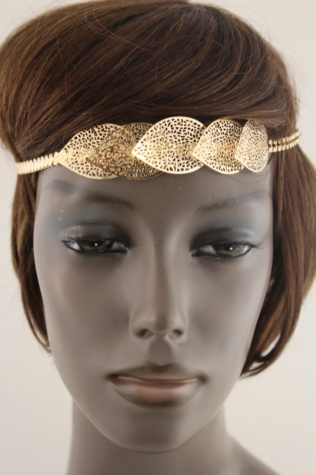 Gold Silver Metal Head Band Chain Big Leaves Lady  Hair Headband