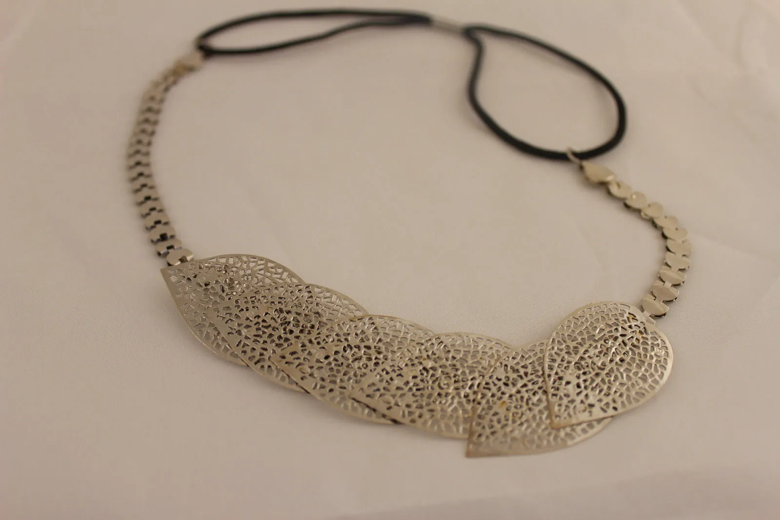 Gold Silver Metal Head Band Chain Big Leaves Lady  Hair Headband