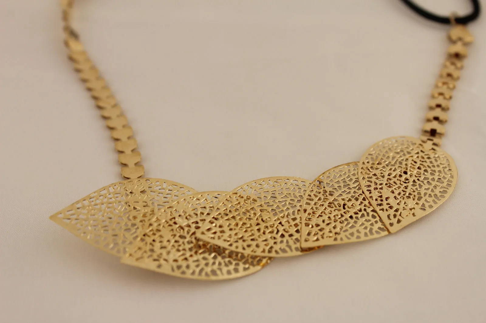 Gold Silver Metal Head Band Chain Big Leaves Lady  Hair Headband
