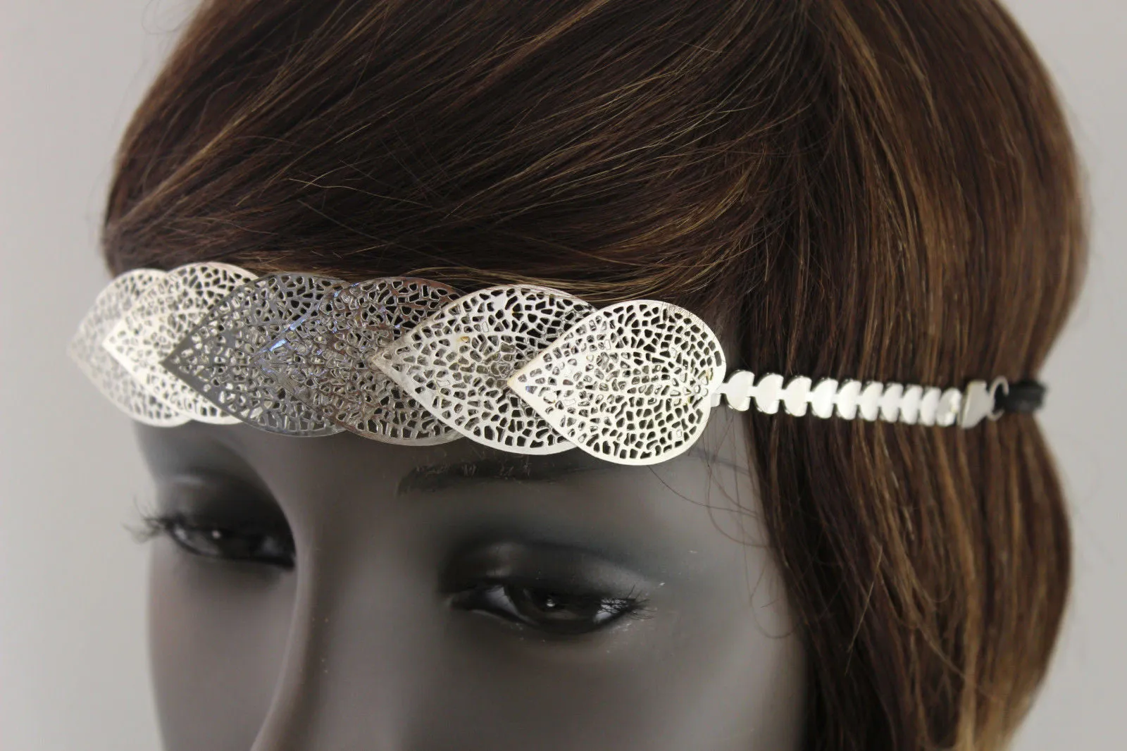 Gold Silver Metal Head Band Chain Big Leaves Lady  Hair Headband