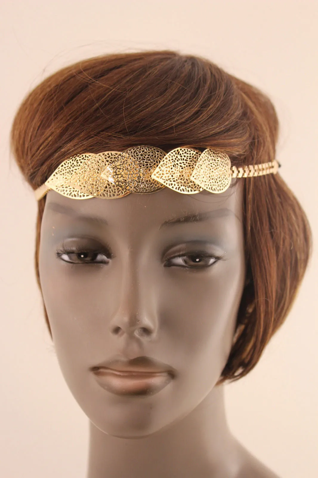 Gold Silver Metal Head Band Chain Big Leaves Lady  Hair Headband