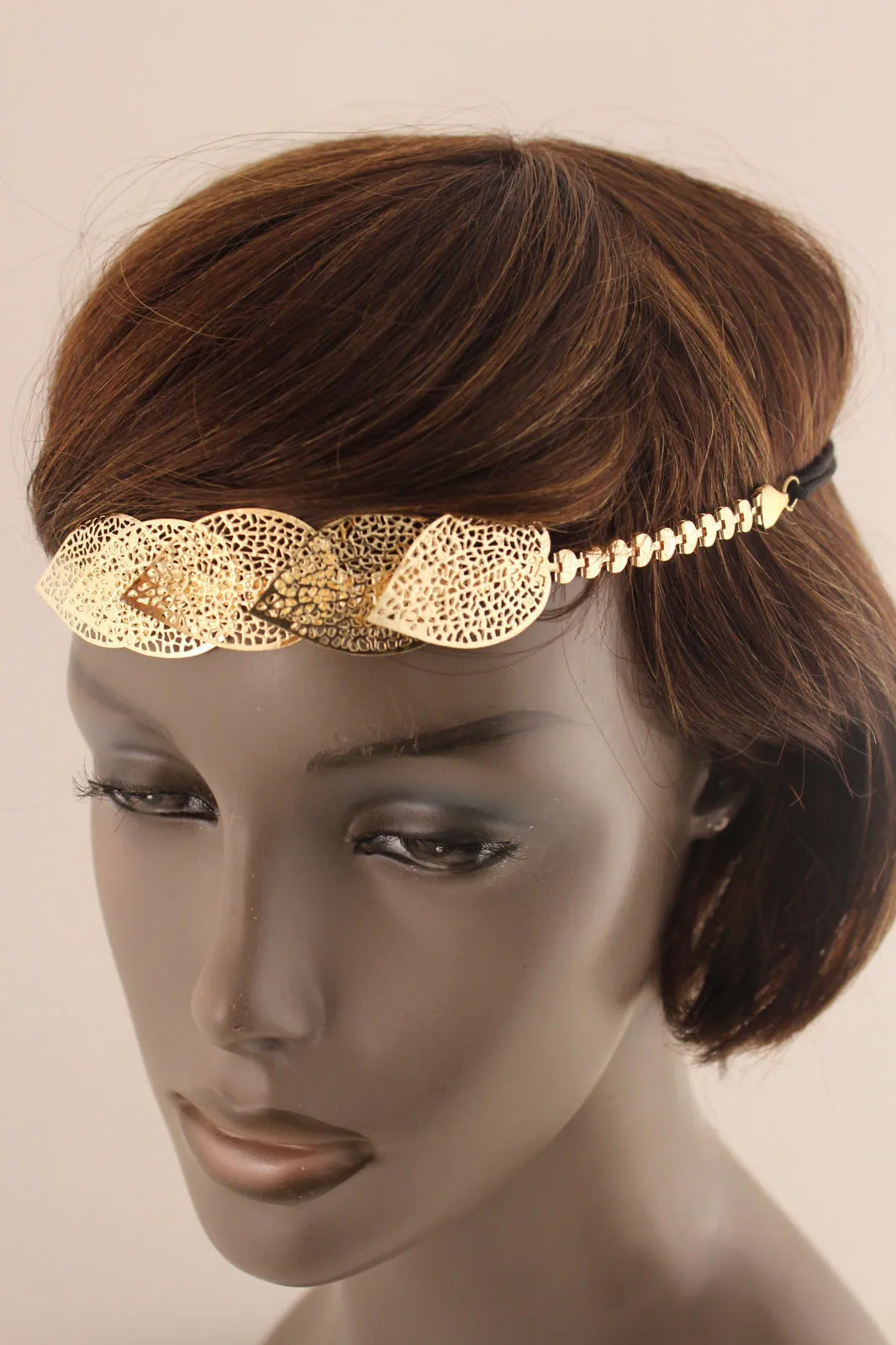 Gold Silver Metal Head Band Chain Big Leaves Lady  Hair Headband