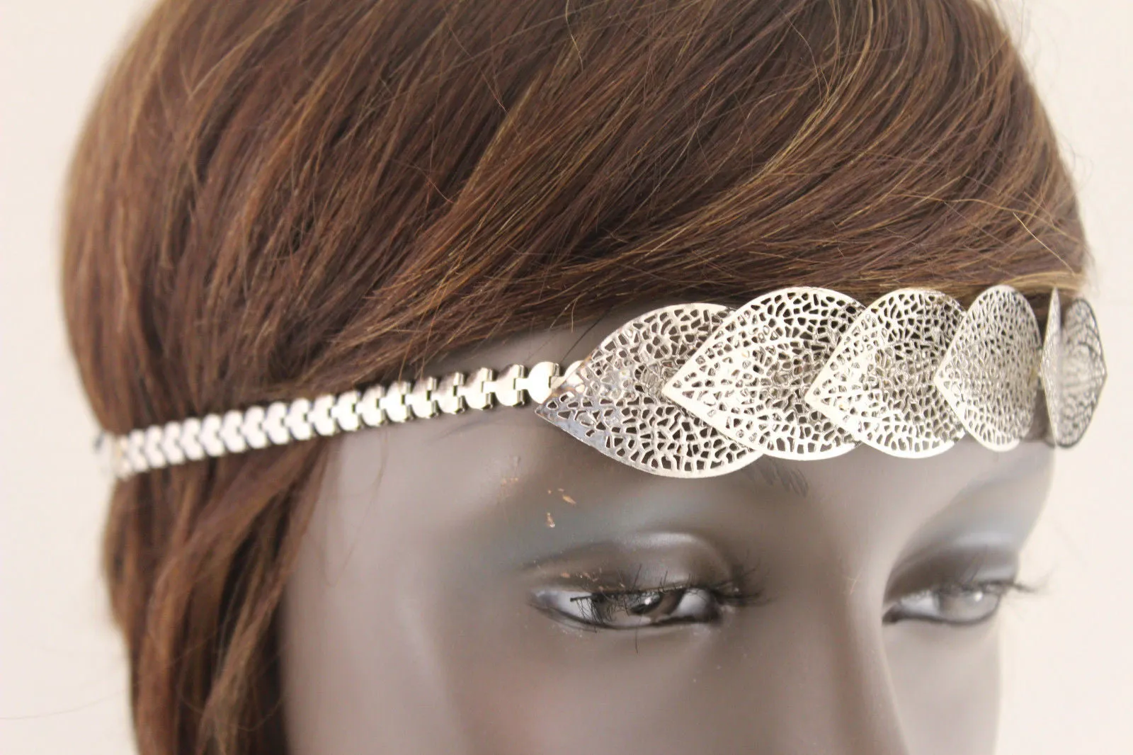Gold Silver Metal Head Band Chain Big Leaves Lady  Hair Headband