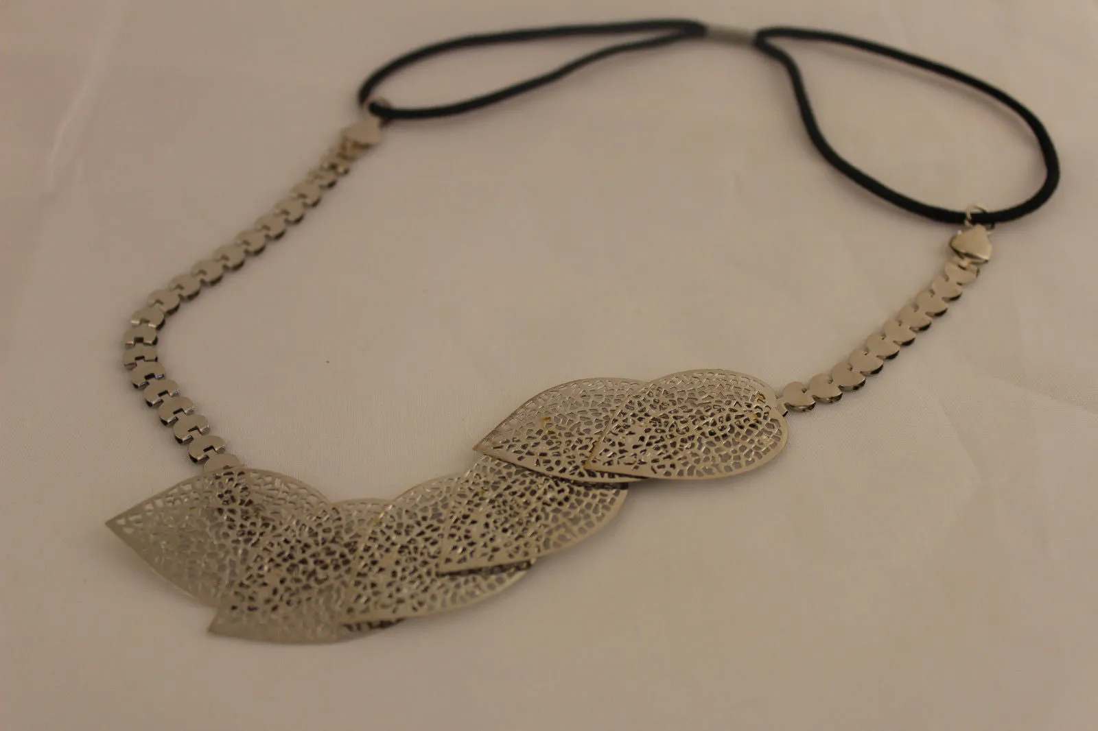 Gold Silver Metal Head Band Chain Big Leaves Lady  Hair Headband