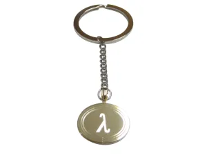 Gold Toned Etched Oval Greek Letter Lambda Pendant Keychain