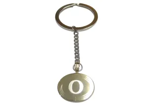 Gold Toned Etched Oval Greek Letter Omicron Pendant Keychain