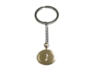 Gold Toned Oval Etched Single Quaver Musical Note Pendant Keychain
