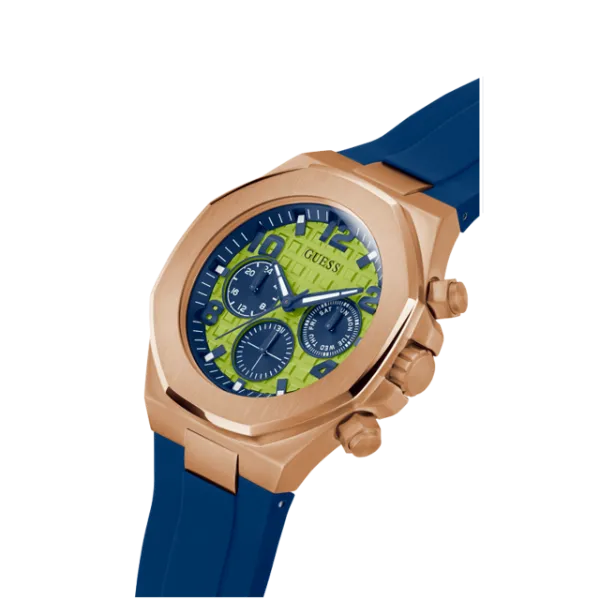Guess Empire Blue Silicone Strap Lime Green Dial Quartz Watch for Gents - GW0583G3