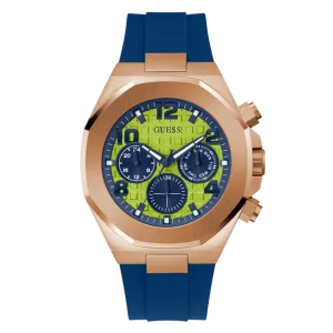 Guess Empire Blue Silicone Strap Lime Green Dial Quartz Watch for Gents - GW0583G3