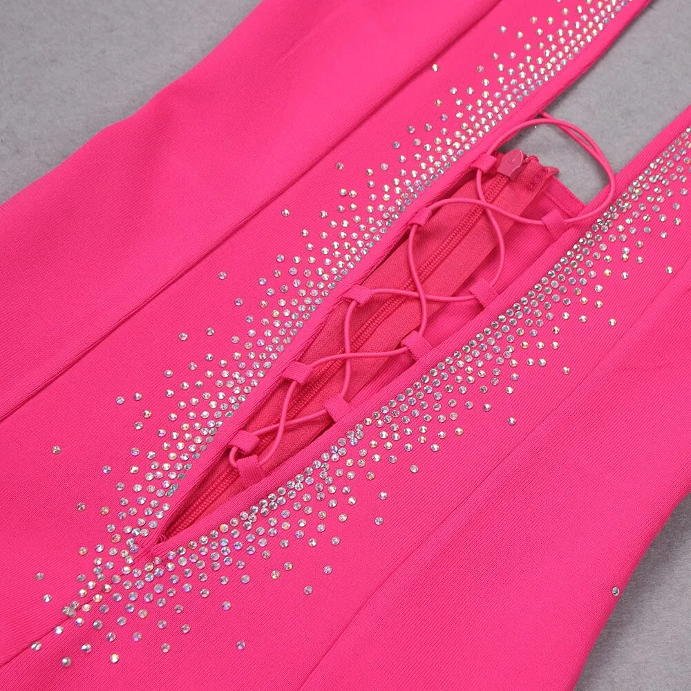 Halter Neck Crystal Backless Jumpsuits In Pink
