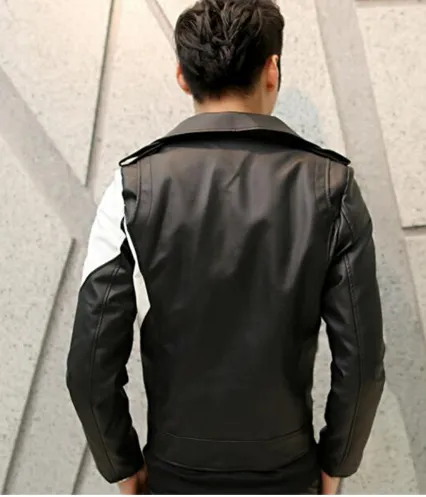 Handmade Two Tone Biker Leather Jacket - Black and White