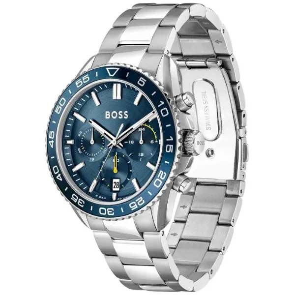 Hugo Boss Runner Silver Stainless Steel Blue Dial Chronograph Quartz Watch for Gents - Boss 1514143