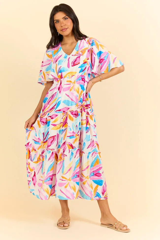 In The Wildflowers Multi Color Short Sleeve V-neck Maxi Dress
