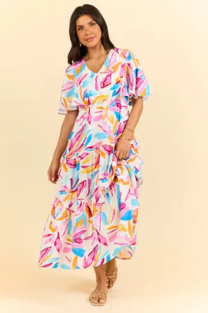 In The Wildflowers Multi Color Short Sleeve V-neck Maxi Dress