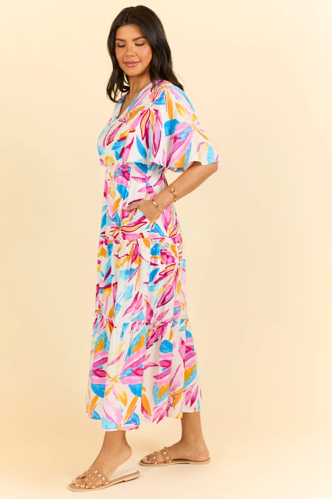 In The Wildflowers Multi Color Short Sleeve V-neck Maxi Dress