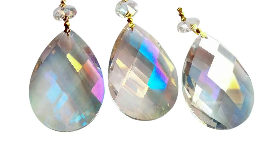 Iridescent AB Diamond Cut Teardrop Chandelier Crystal Ornament, Pack of 5