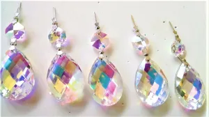 Iridescent AB Diamond Cut Teardrop Chandelier Crystal Ornament, Pack of 5