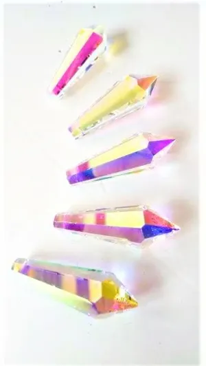 Iridescent AB Icicle Chandelier Crystals, Asfour Lead Crystal #401 38mm Pack of 5
