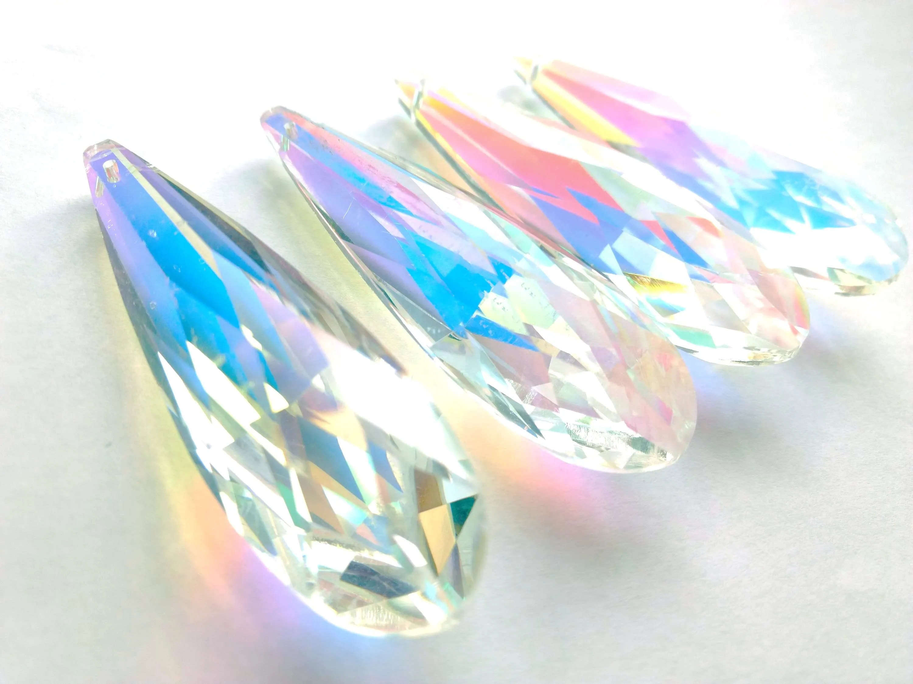 Iridescent AB Long Teardrop Chandelier Crystals Pendants, Pack of 5