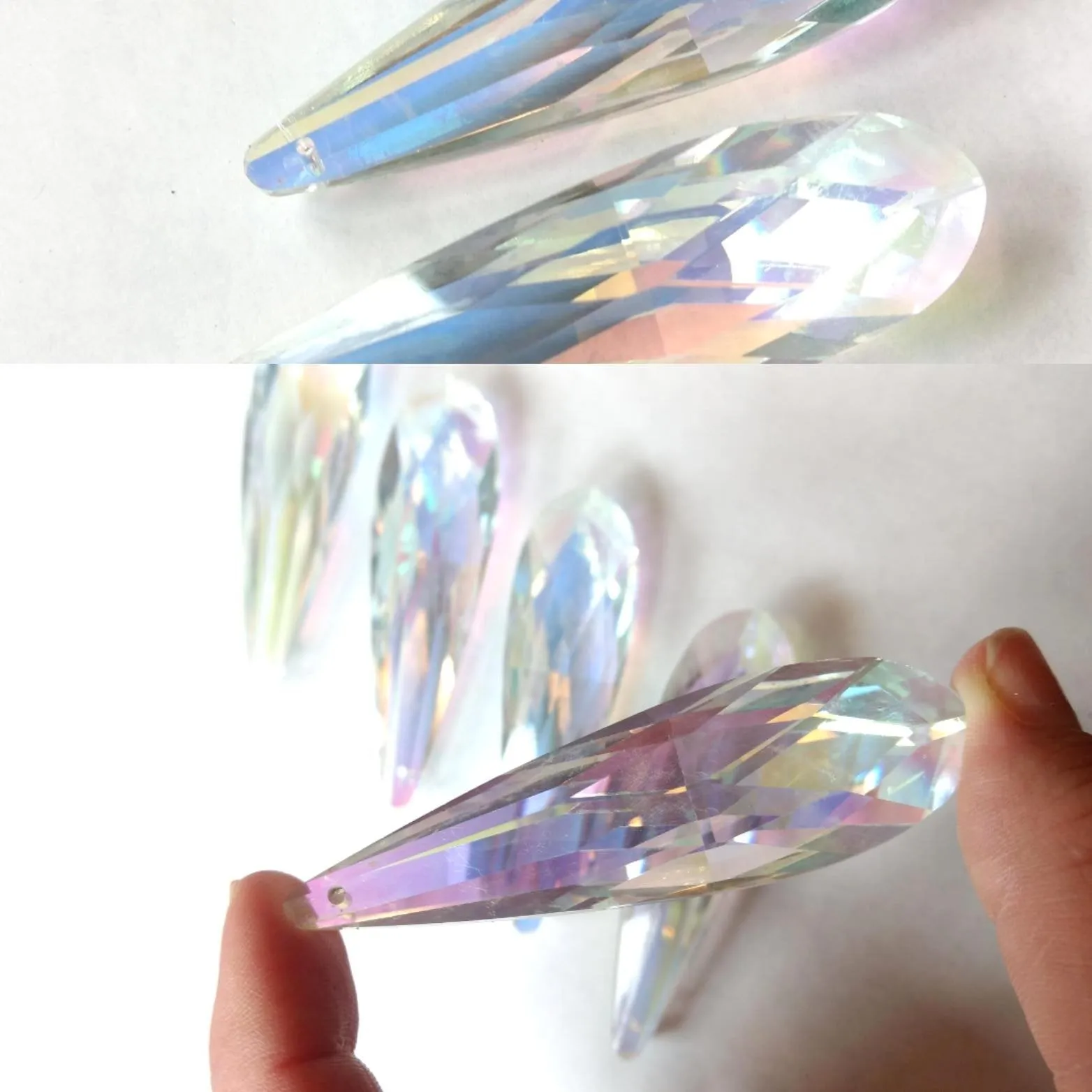 Iridescent AB Long Teardrop Chandelier Crystals Pendants, Pack of 5