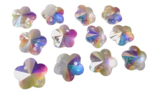 Iridescent AB Plum Blossom 14mm Chandelier Crystals, Pack of 25 Glass Flower Beads