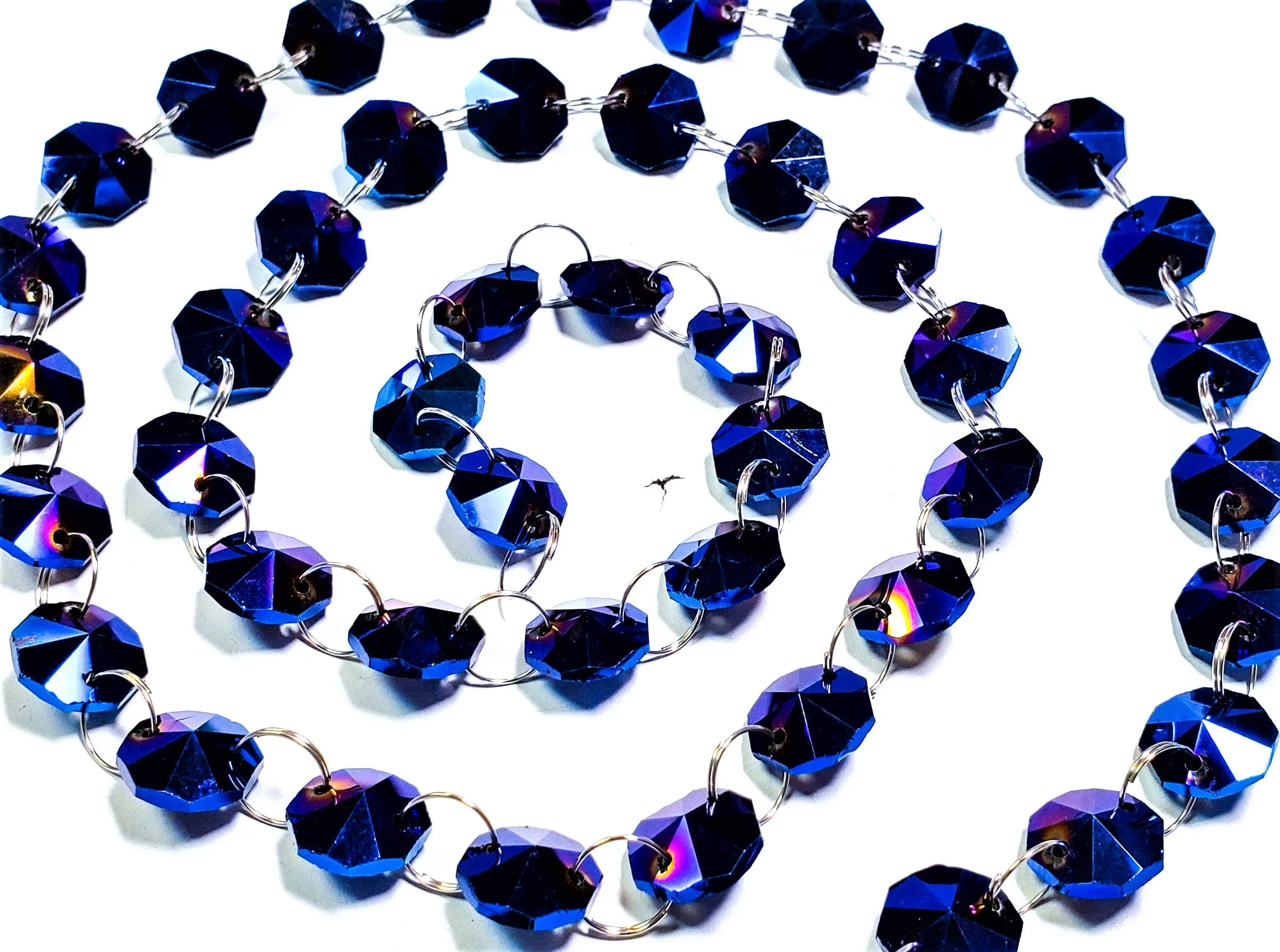 Iridescent Blue Meter Chandelier Crystals Garland - Ring Connectors
