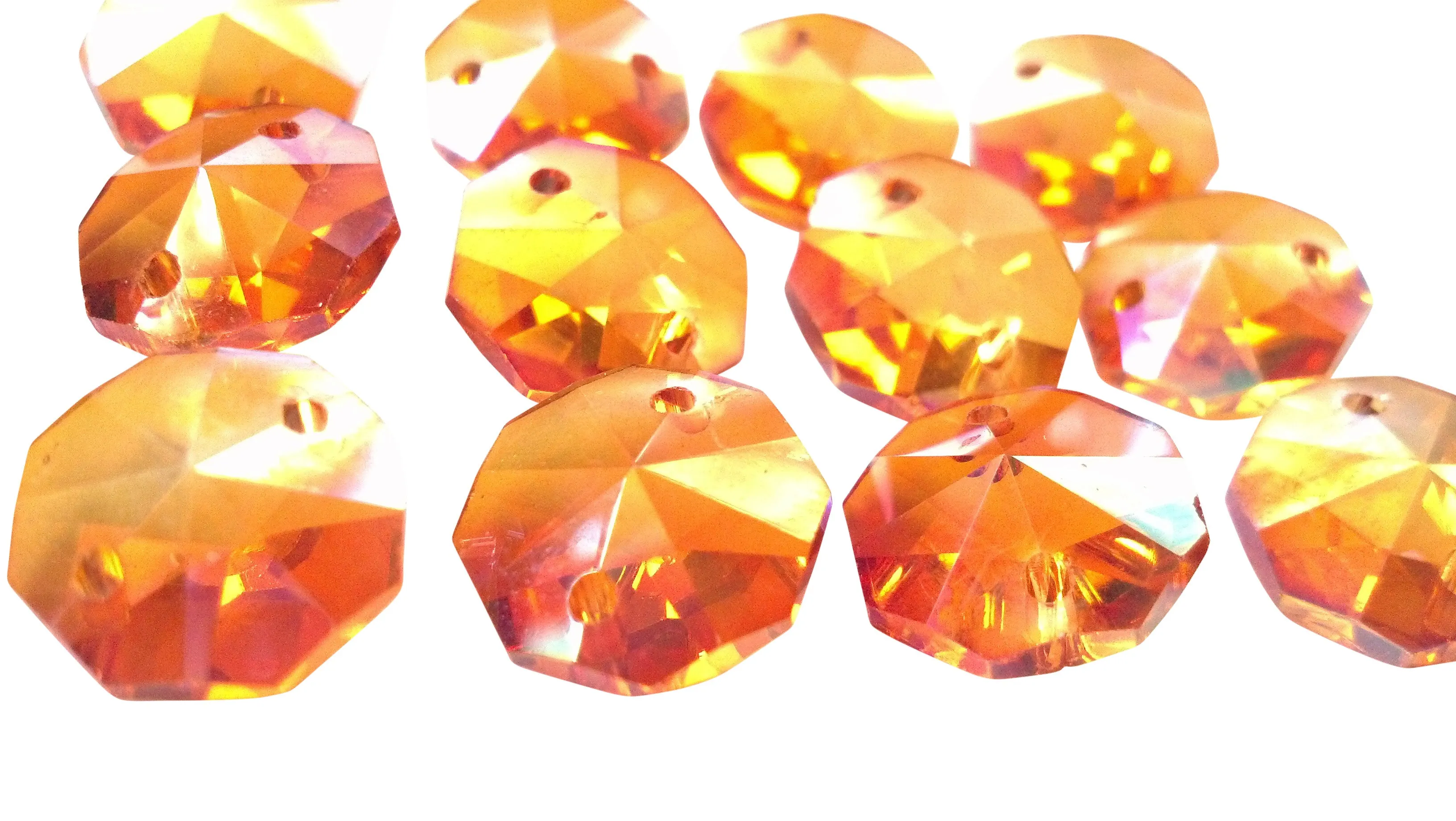 Iridescent Peach AB 14mm Octagon Beads Chandelier Crystals 2 Holes