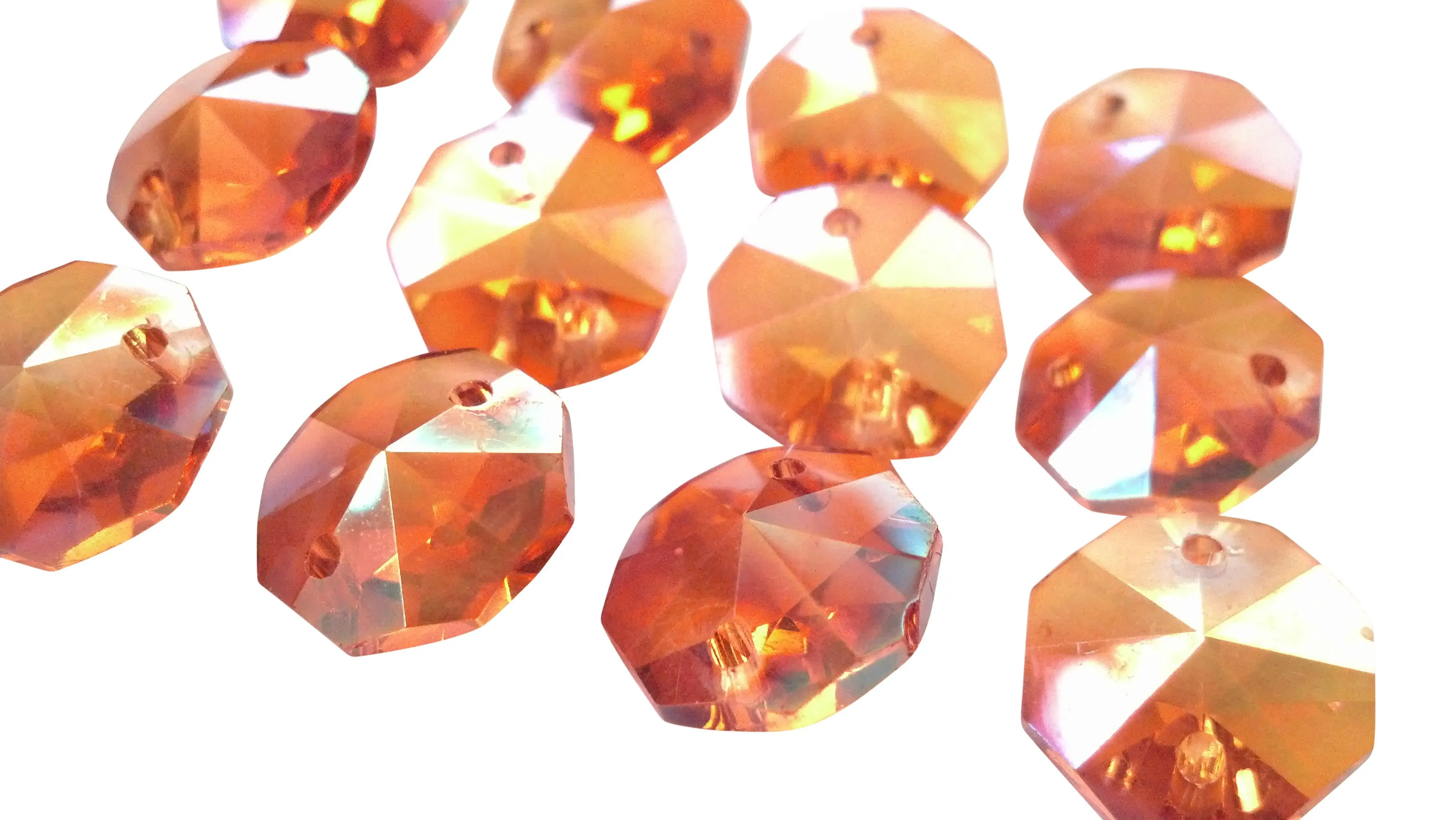 Iridescent Peach AB 14mm Octagon Beads Chandelier Crystals 2 Holes