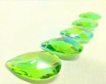 Iridescent Spring Green AB Teardrop Chandelier Crystals 38mm, Pack of 5
