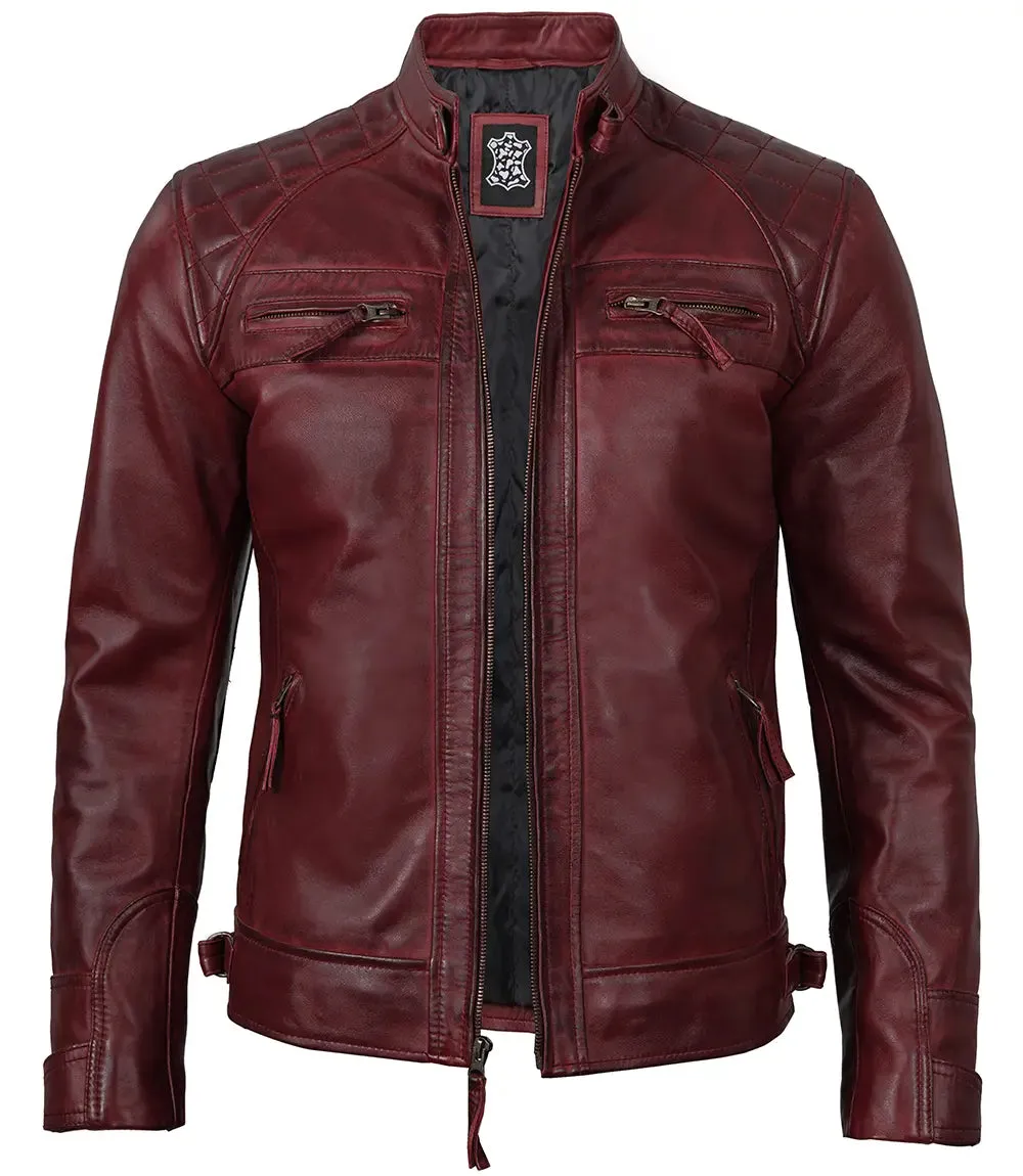 Johnson Maroon Quilted Motorcycle Leather Jacket