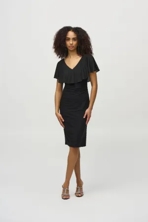 Joseph Ribkoff Black V-Neck Chiffon Overlay Sheath Dress 244043