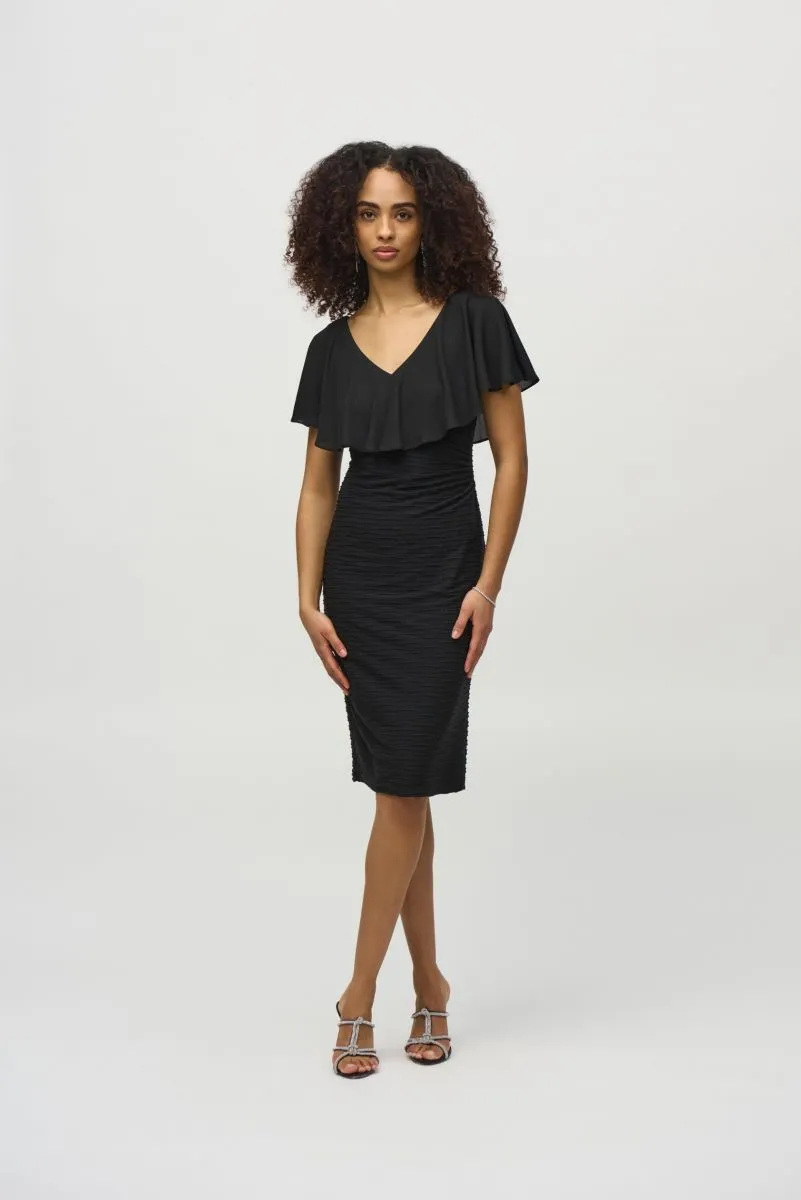 Joseph Ribkoff Black V-Neck Chiffon Overlay Sheath Dress 244043
