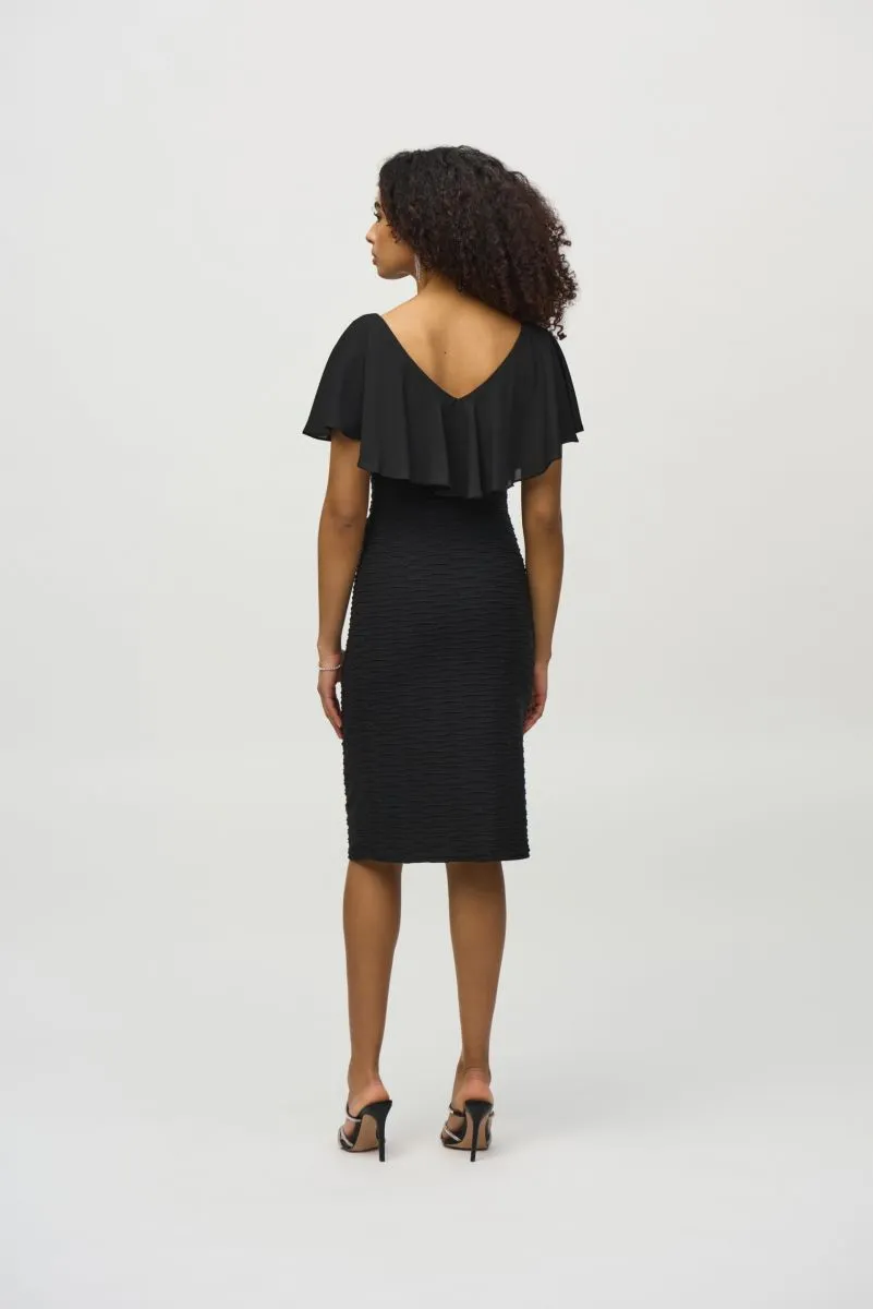 Joseph Ribkoff Black V-Neck Chiffon Overlay Sheath Dress 244043