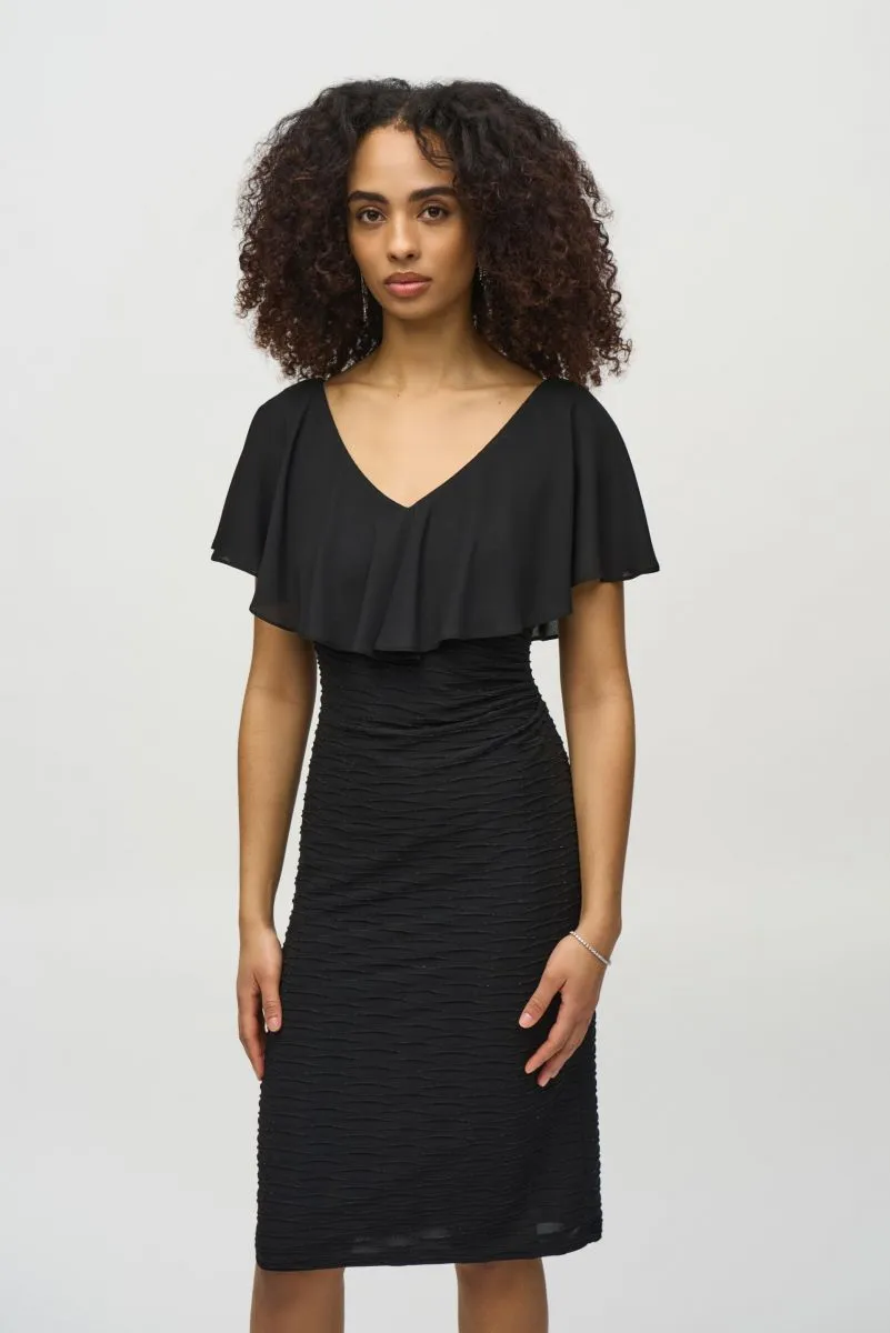 Joseph Ribkoff Black V-Neck Chiffon Overlay Sheath Dress 244043