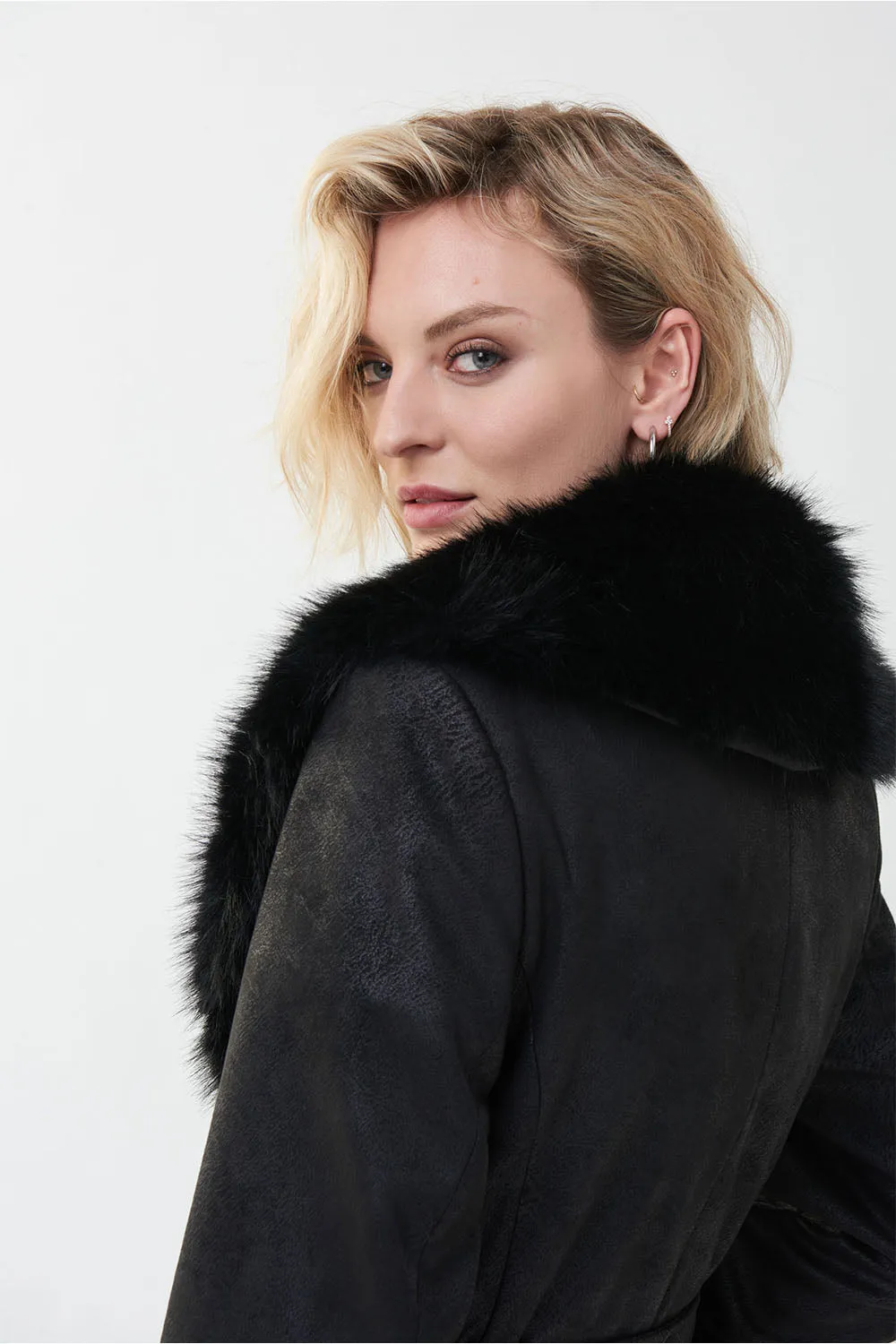 Joseph Ribkoff Wrap Fur Trim Jacket Jr223918
