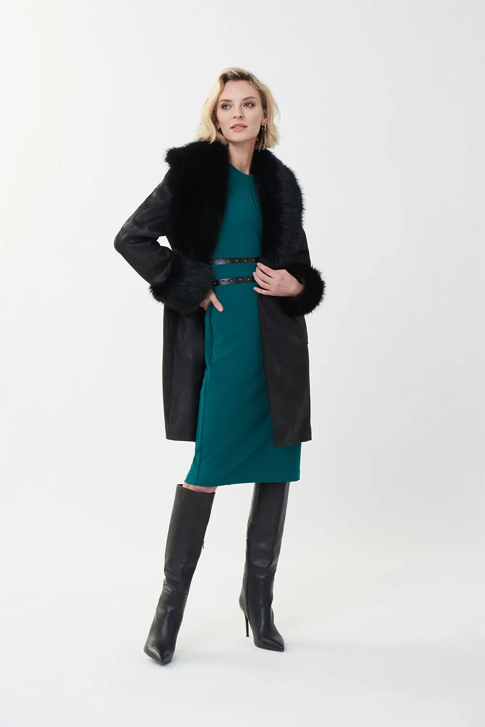 Joseph Ribkoff Wrap Fur Trim Jacket Jr223918