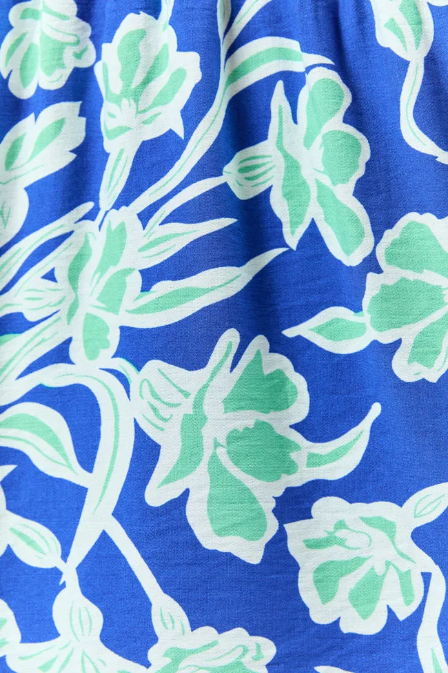 Keep The Flowers Blue and Green Floral Print Long Sleeve Mini Dress