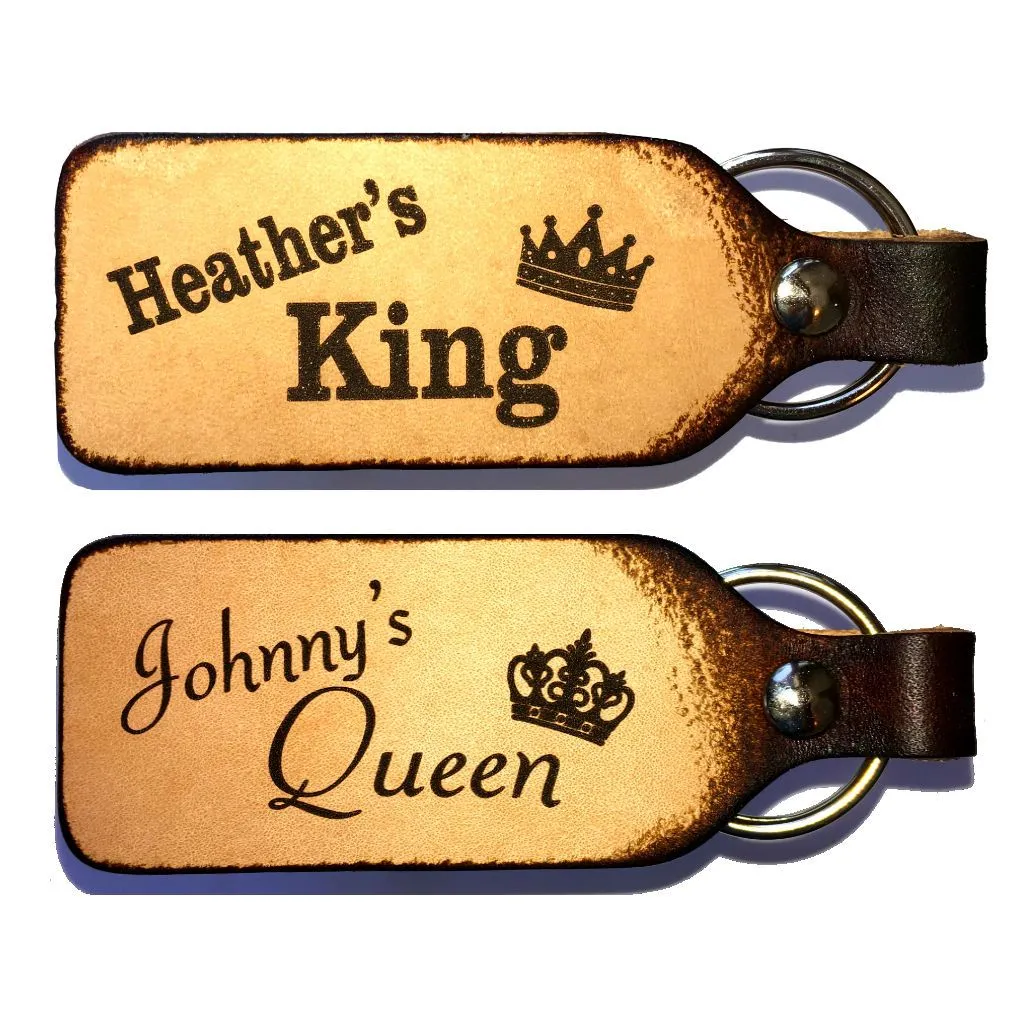King & Queen Leather Couples Keychains with Free Customization