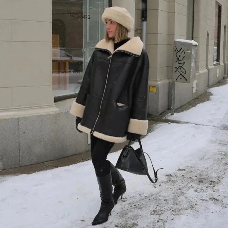 Kirsty Shearling Faux Leather Half Coat