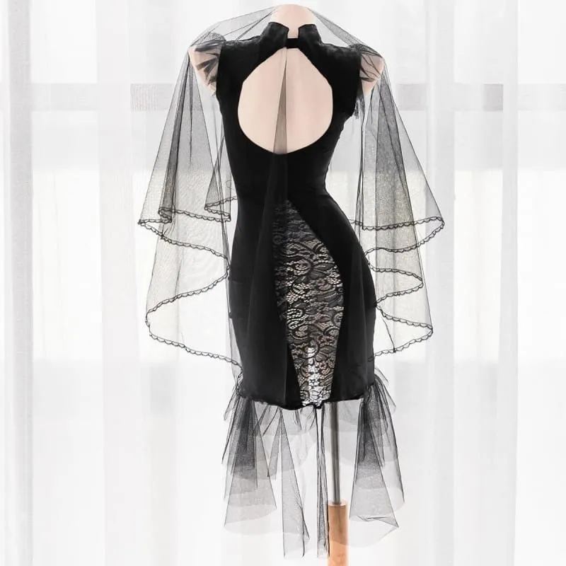 Lace Flower Princess Black Gothic Hollow Backless Lingerie Dress