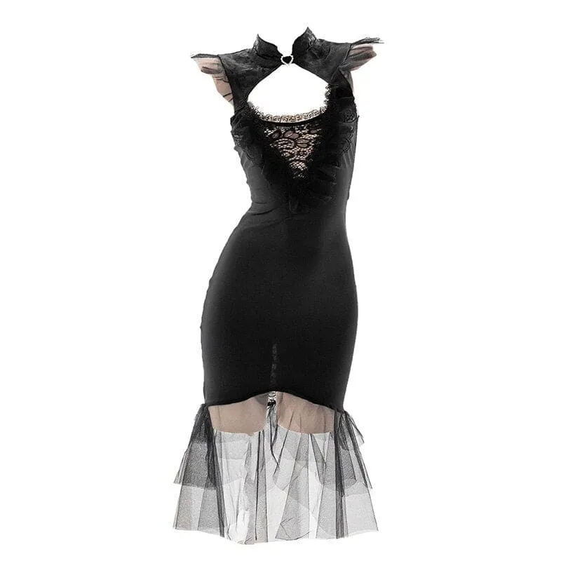 Lace Flower Princess Black Gothic Hollow Backless Lingerie Dress