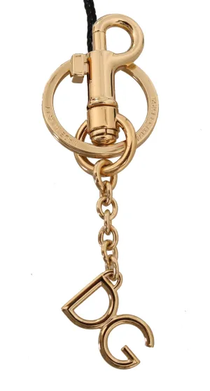 Leather Gold DG Logo Chain Clasp Keyring Keychain