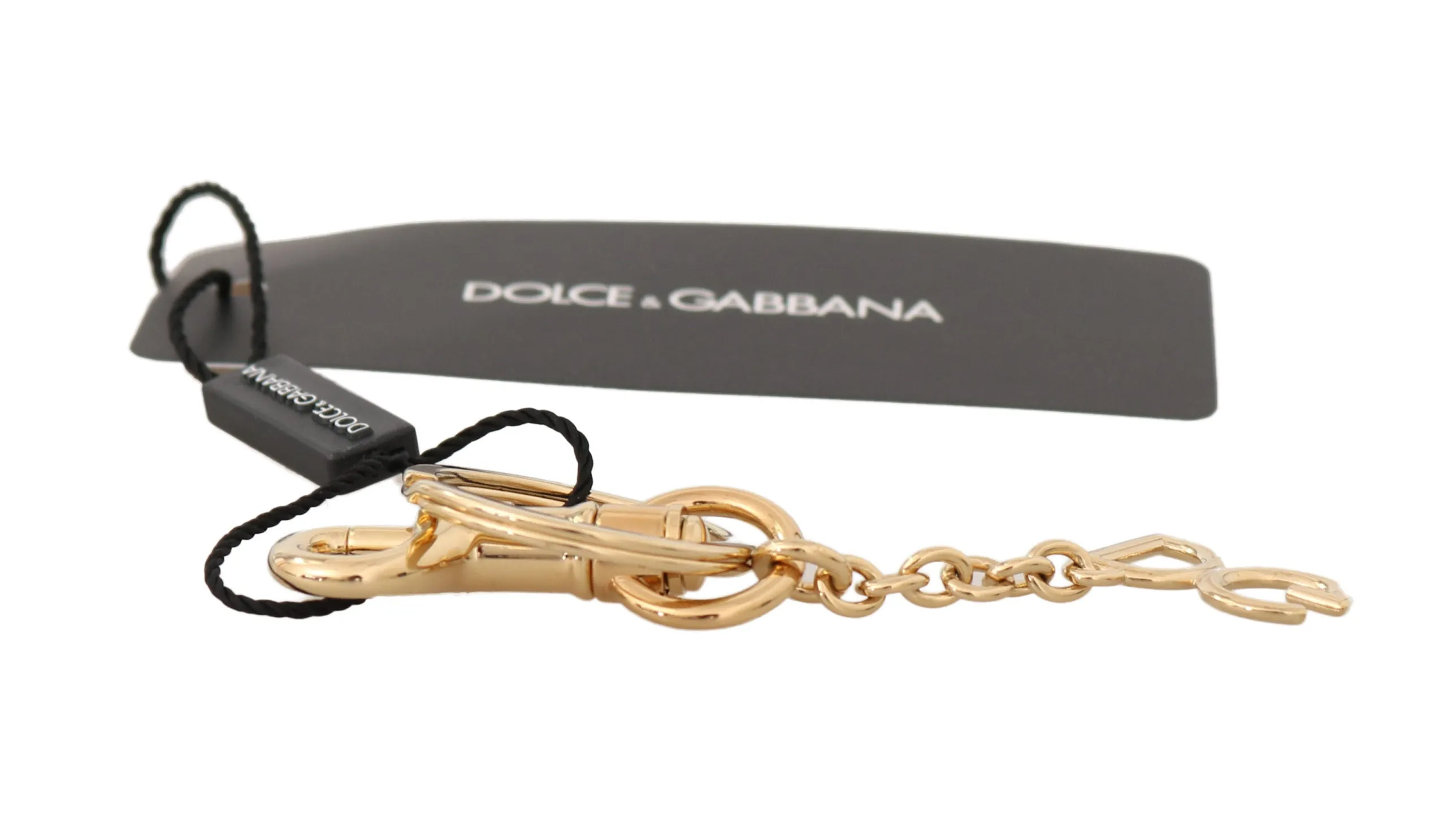 Leather Gold DG Logo Chain Clasp Keyring Keychain