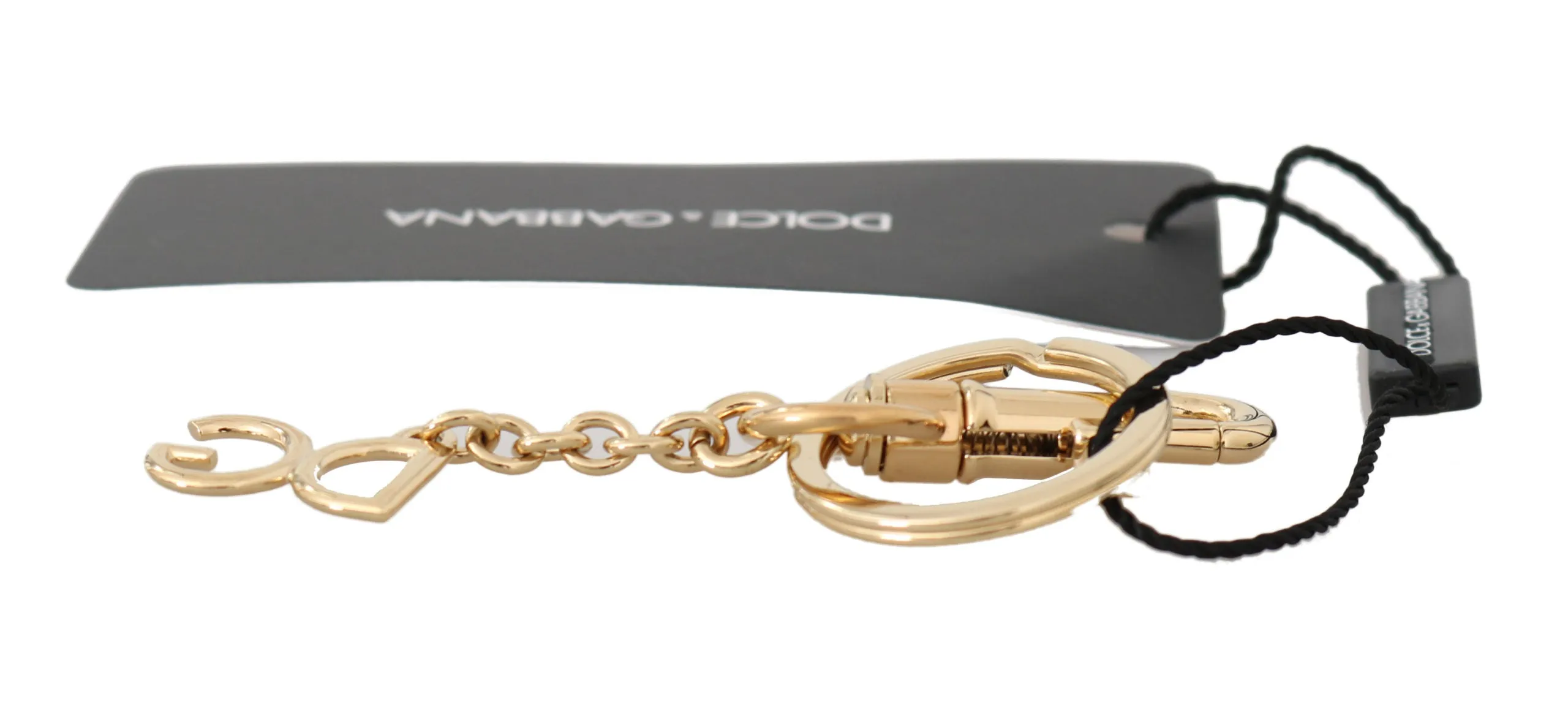 Leather Gold DG Logo Chain Clasp Keyring Keychain