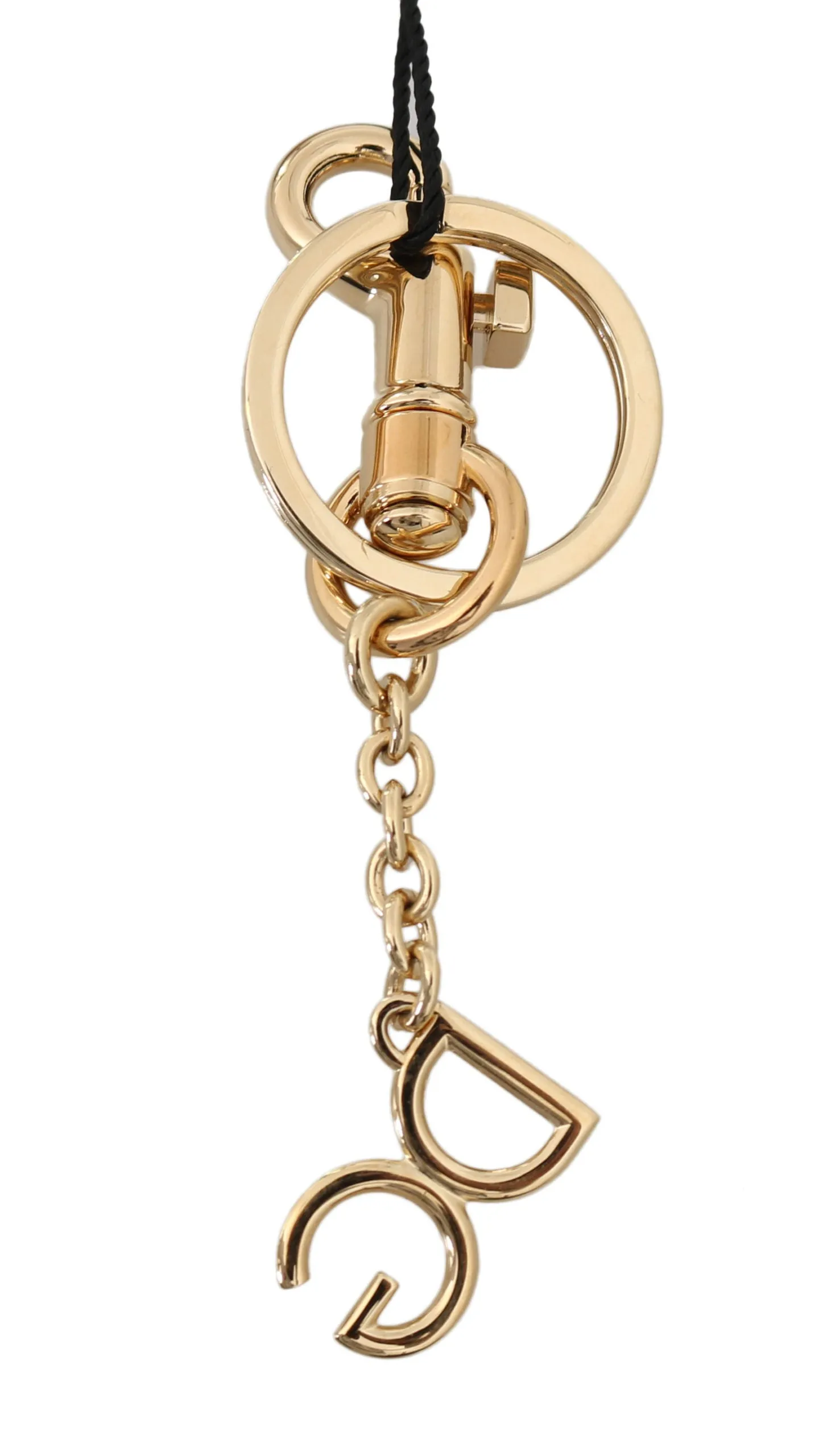 Leather Gold DG Logo Chain Clasp Keyring Keychain