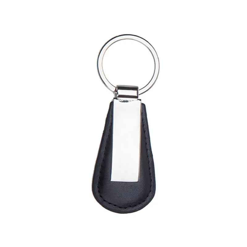 Leather Teardrop Keychain With Metal Overlay