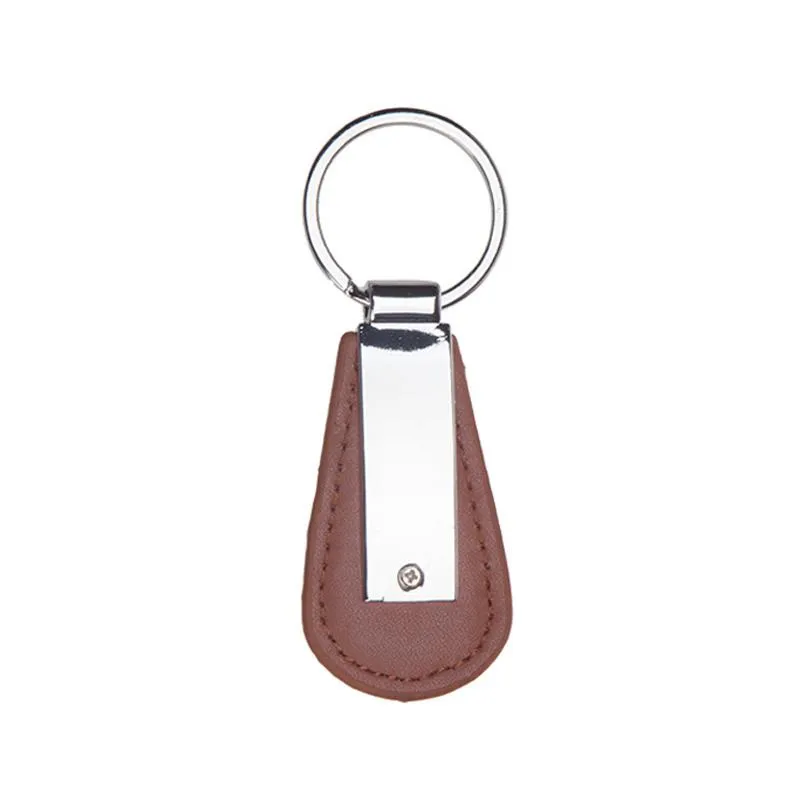 Leather Teardrop Keychain With Metal Overlay