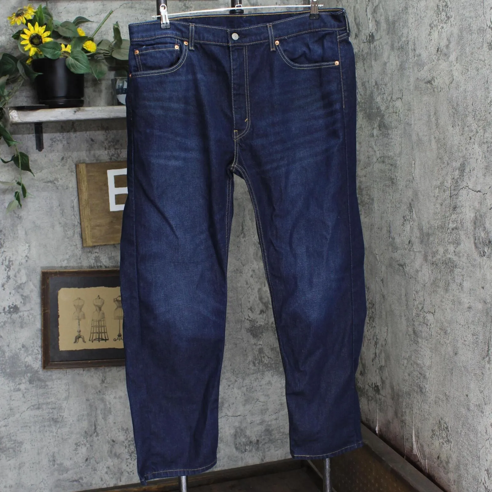 Levi's Mens 505 Regular Fit Straight Leg 5 Pocket Jeans Dark Blue Wash 40x32