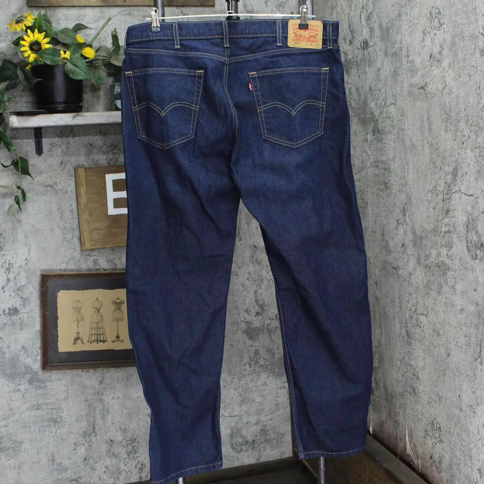 Levi's Mens 505 Regular Fit Straight Leg 5 Pocket Jeans Dark Blue Wash 40x32