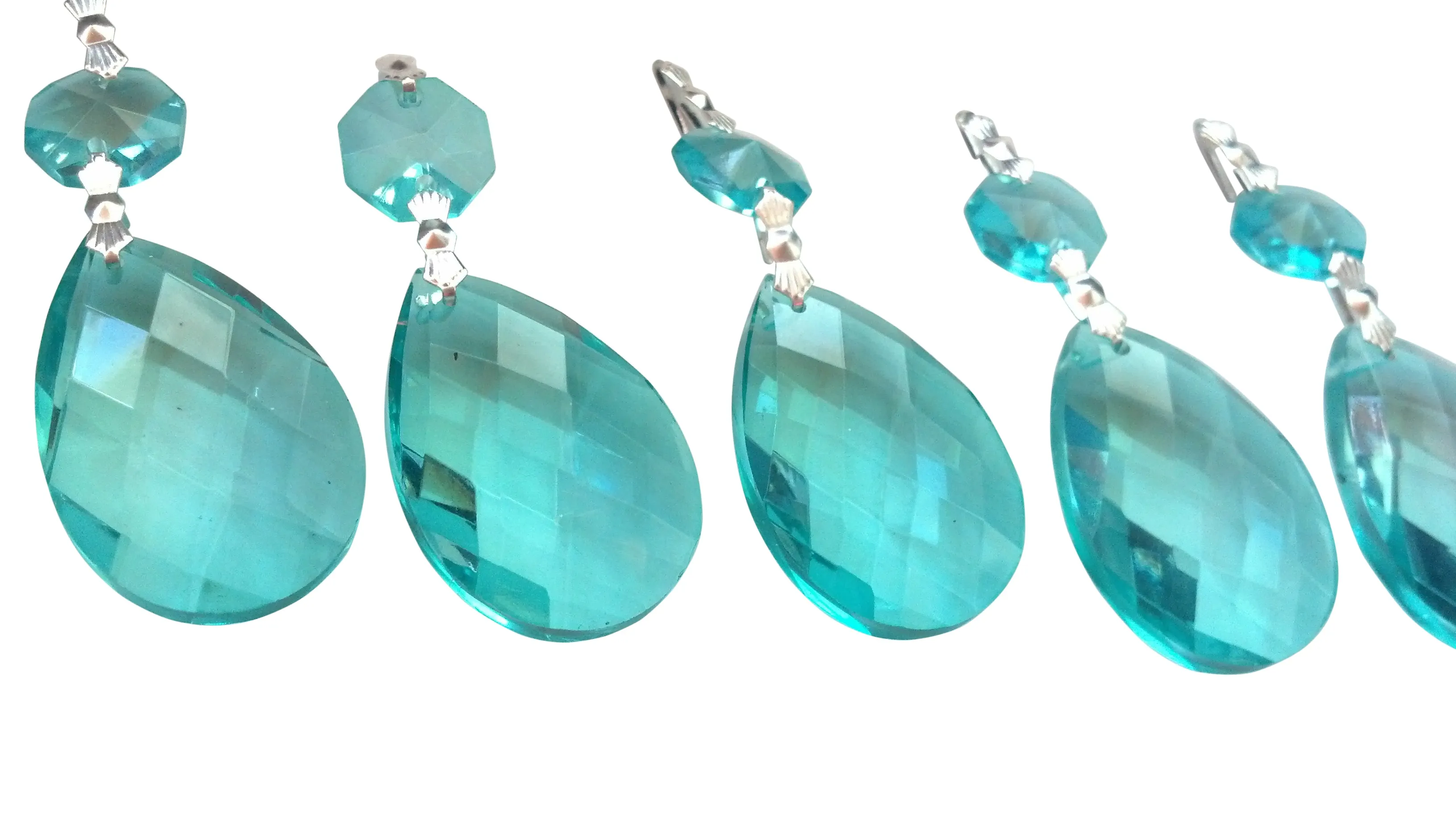 Light Aqua Diamond Cut Teardrop Chandelier Crystals, Pack of 5